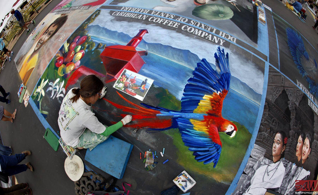 Sidewalk chalk art from the I Madonnari Street Painting Festival in Santa Barbara, California. Thanks to the talented artist Jessie Altstatt for the chalk art. This festival benefits the Children's Creative Project, a non profit education program. 